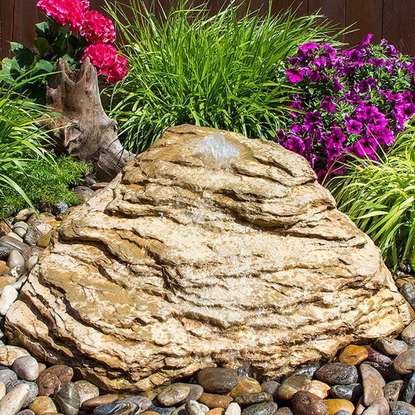 Slate River Falls Fountain Kit in action on mixed pebbles