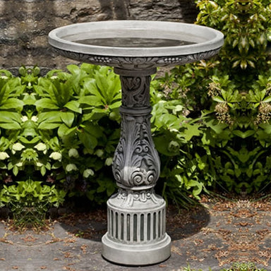 Smithsonian Cottage Garden Birdbath on concrete in the backyard