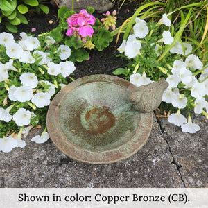 Songbirds Rest Birdbath top view on ledge by pink and white flowers