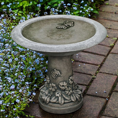 Spring Meadow Birdbath on concrete in the backyard