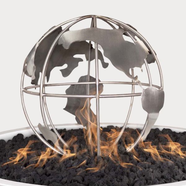 Stainless Steel Fire Globe against gray background upclose