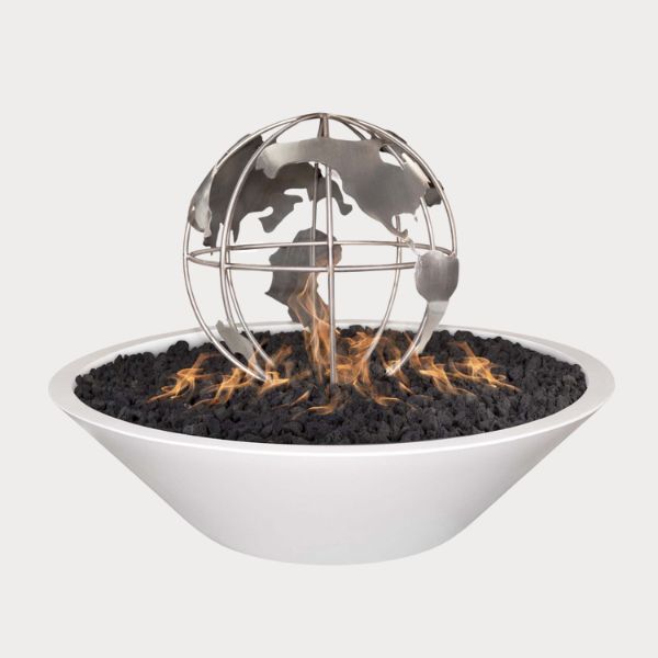 Stainless Steel Fire Globe in white color against gray background