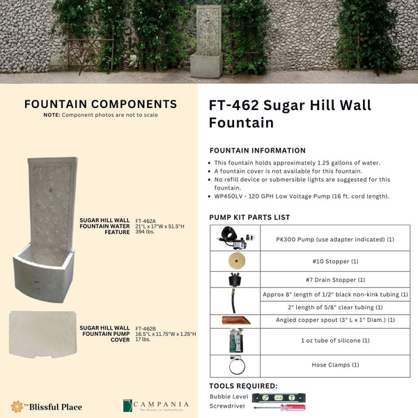 Sugar Hill Wall Fountain Info Sheet
