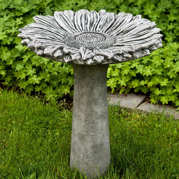 Sunflower Birdbath on grass in the backyard