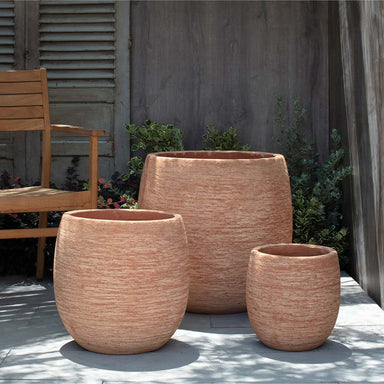 Tahoe Planter - Terra Cotta - S/3 on concrete beside wooden chair