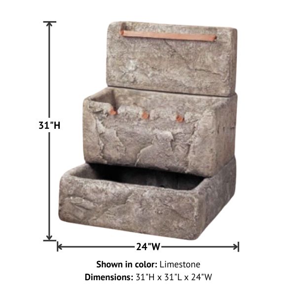 Three Tier Cistern Fountain with Copper Overflow with product details.