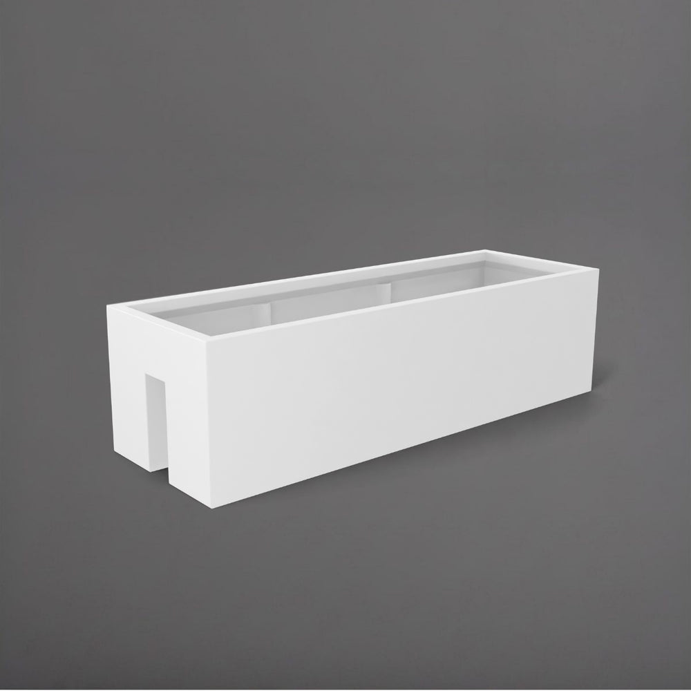 Tiergarden Railing Fiberglass Planter in matte bright white against gray background.