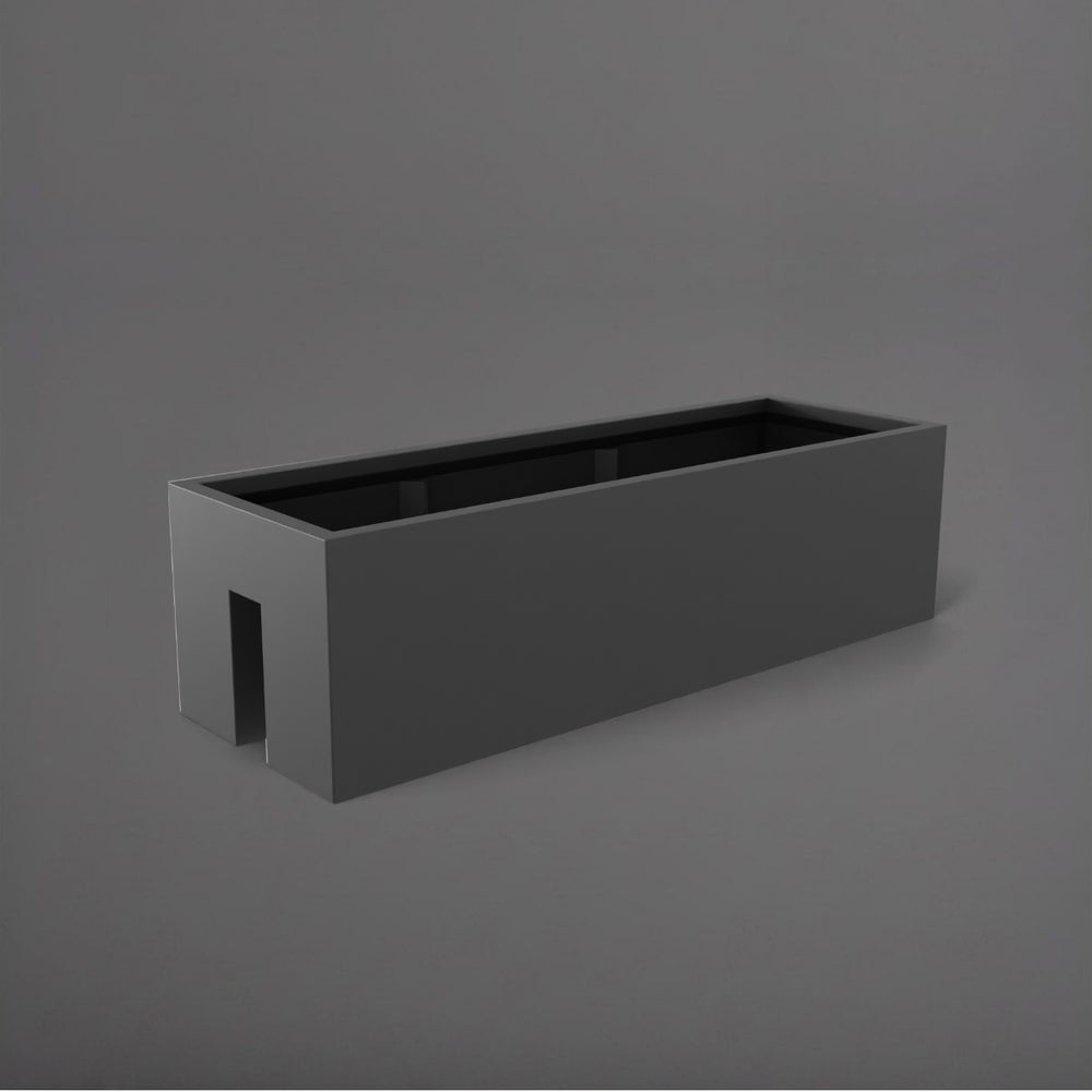 Tiergarden Railing Fiberglass Planter in matte charcoal against gray background.