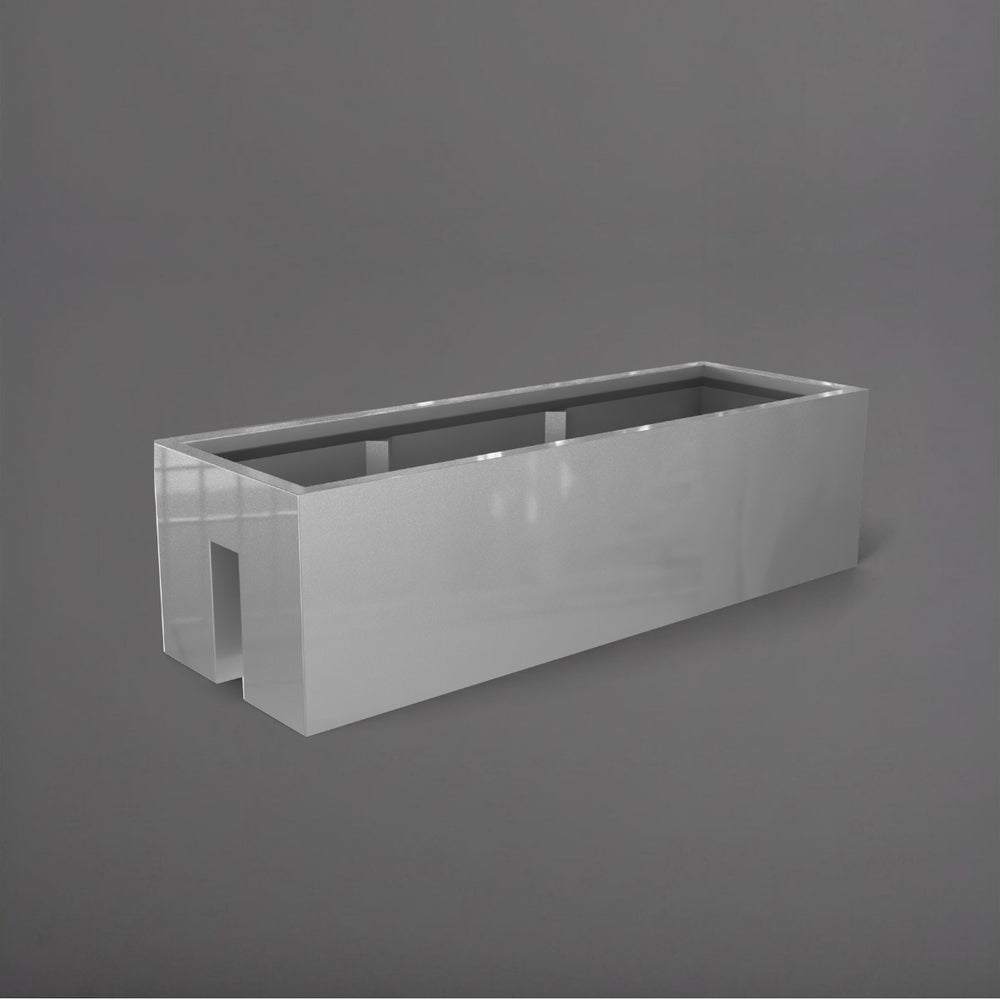 Tiergarden Railing Fiberglass Planter in metallic silver against gray background.