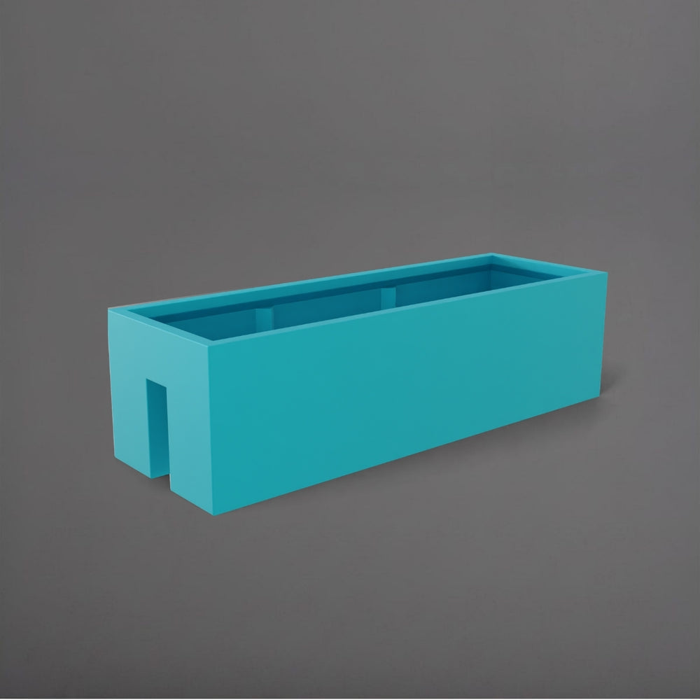 Tiergarden Railing Fiberglass Planter in satin seafoam green against gray background.