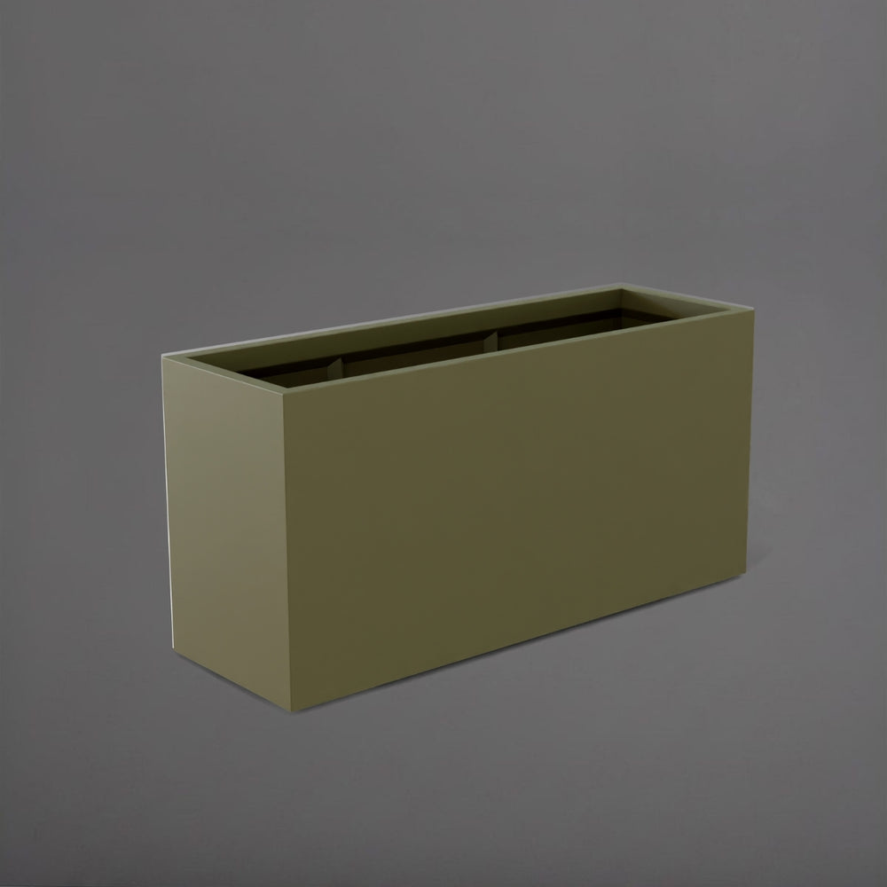 Tolga Rectangle Fiberglass Planter in matte bronze against gray background.