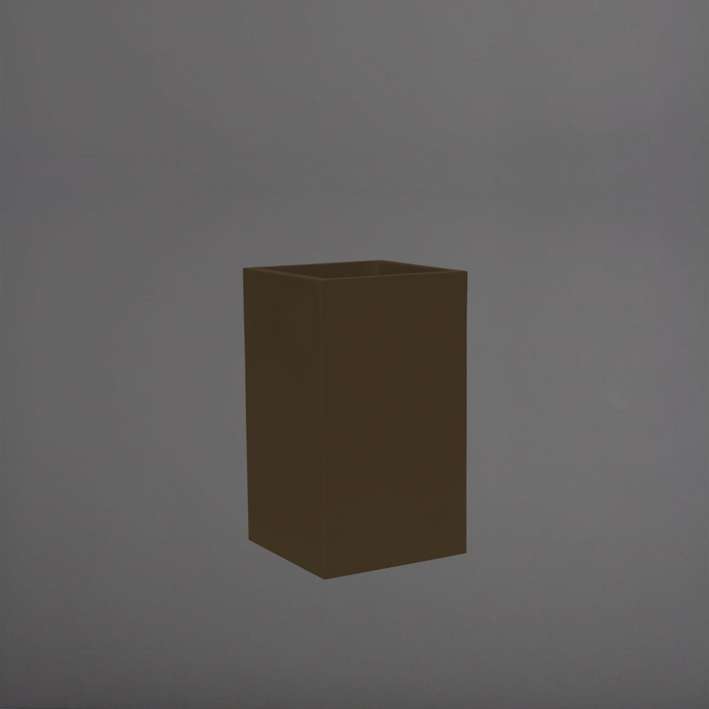 Torino Corner Fiberglass Planter in matte dark brown against gray background.