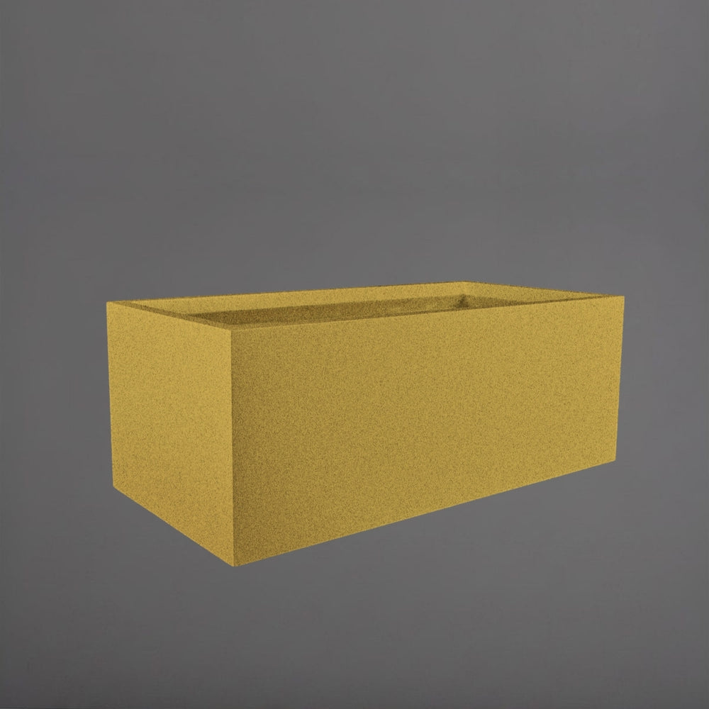 Torino Wide Rectangle Fiberglass Planter in gloss metallic gold against gray background.