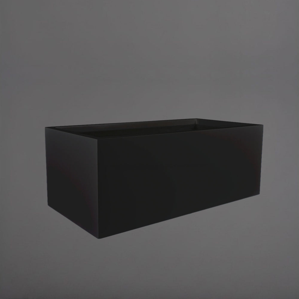 Torino Wide Rectangle Fiberglass Planter in matte black against gray background.