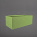 Torino Wide Rectangle Fiberglass Planter in satin green against gray background.