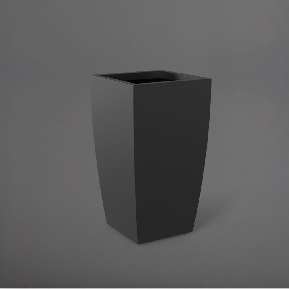 Toulan Tall Tapered Square Fiberglass Planter in matte charcoal against gray background.