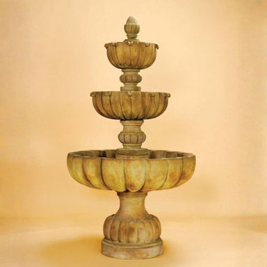 Urbino Grande Three Tier Fountain against brown background.
