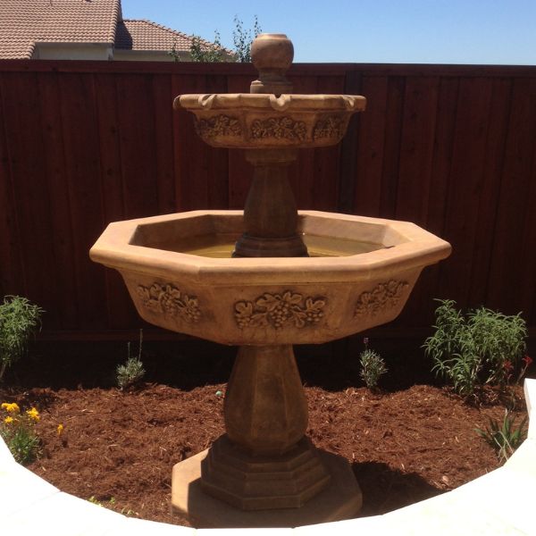 Uva Two Tier Fountain in action in the backyard.
