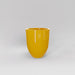 Valencia Tapered Round Fiberglass Planter in gloss saffron against gray background.