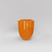 Valencia Tapered Round Fiberglass Planter in gloss tangerine against gray background.