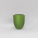Valencia Tapered Round Fiberglass Planter in satin green against gray background.