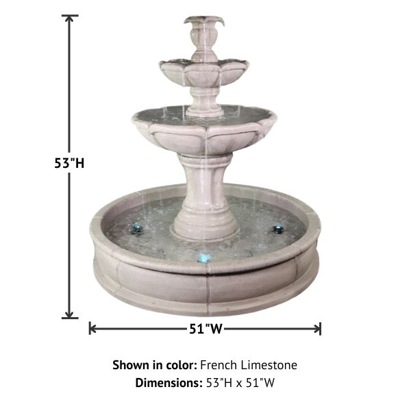 Velia Three Tier Pond Fountain with product details.