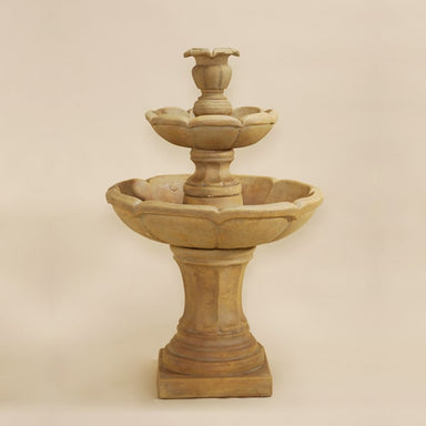 Velia Two Tier Fountain Large against brown background.