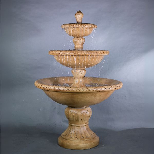 Verona Three Tier Fountain against gray background.