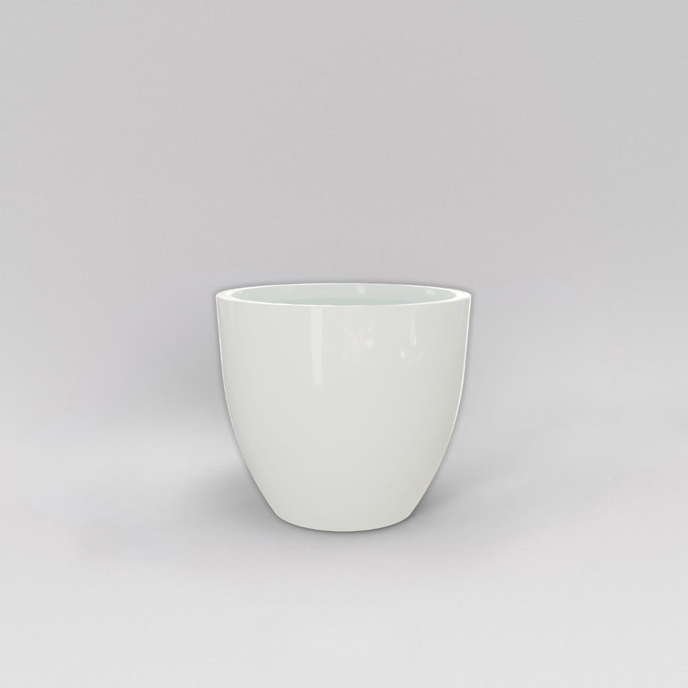 Wannsee Extra Large Round Fiberglass Planter in gloss bright white against gray background.