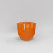 Wannsee Extra Large Round Fiberglass Planter in gloss tangerine against gray background.