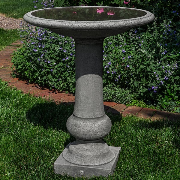 Williamsburg Boxwood Garden Birdbath on grass in the backyard