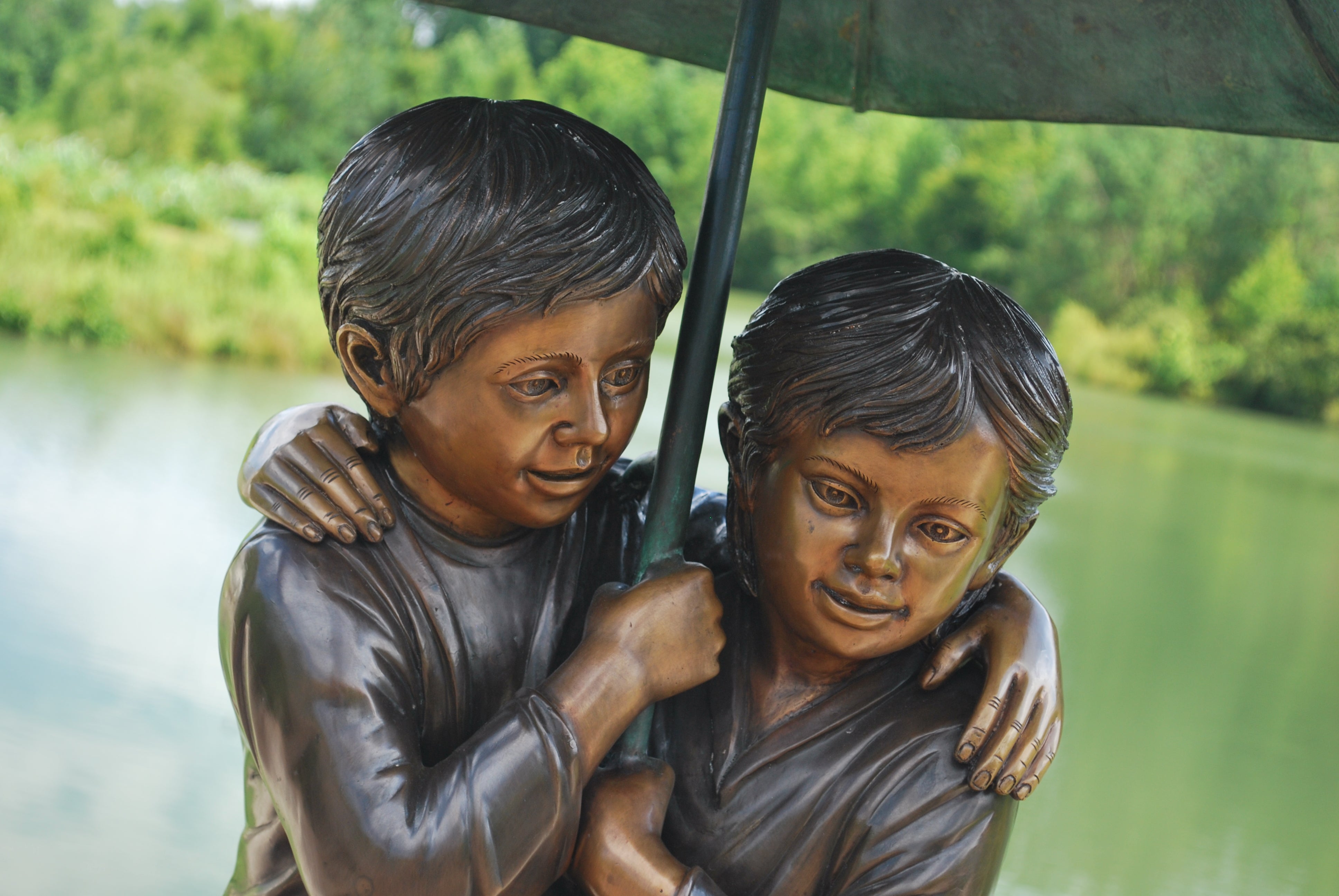 Bronze Children Holding Umbrella Sculpture Metropolitan Galleries