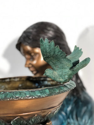 Bronze Girl with Birdbath Fountain Sculpture | Metropolitan Galleries | SRB48514
