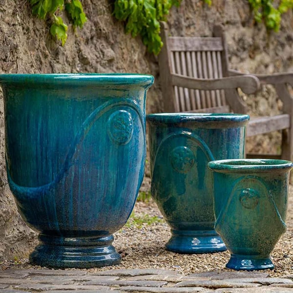 Anduze Urn - Mediterranean S/3 on gravel near chair 