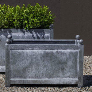 Box Hill Rectangle Small Planter - Zinc - S/1 on gravel in the backyard