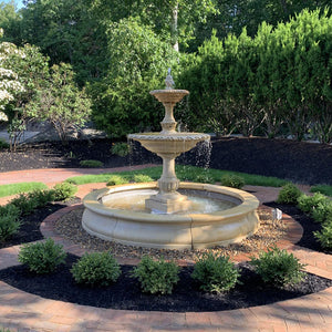 charleston fountain in basin running in backyard