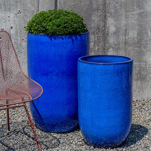 Cole Planter - Riviera Blue - S/2 on gravel filled with plants