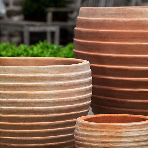 Madera Tall Planters  Tall Ribbed Pottery Planters