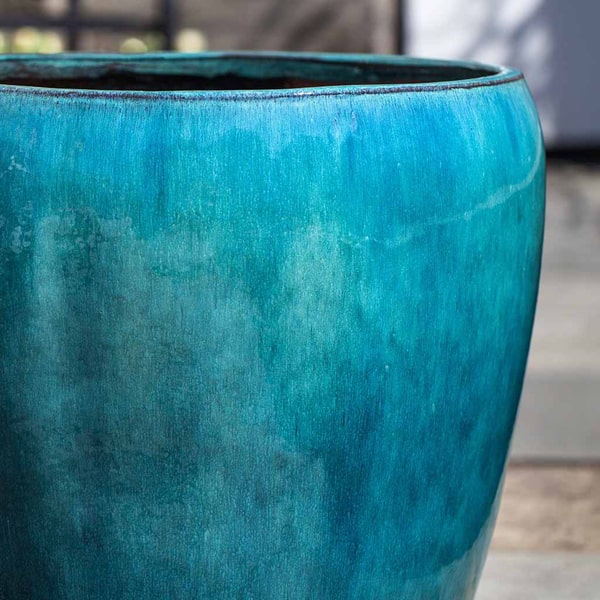 Ellesmere Planter S/3 Aqua on concrete in the backyard upclose