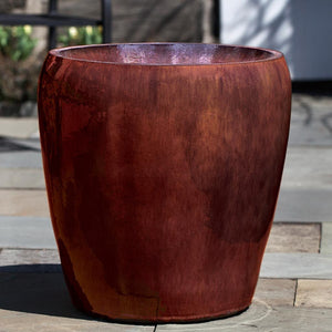 Ellesmere Planter S/3 Maple Red on concrete in the backyard