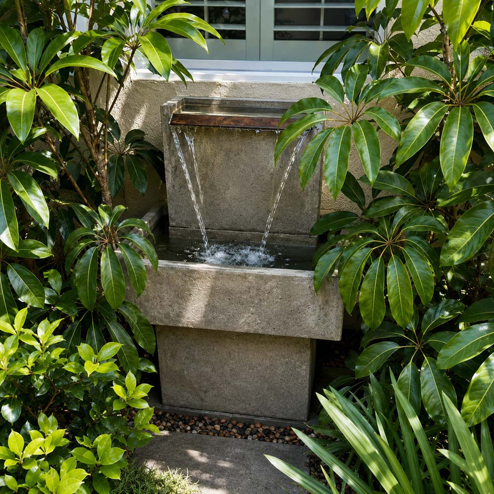 gray falling water fountain