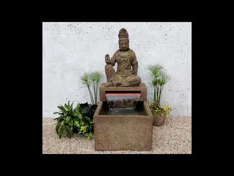 Campania International Antique Quan Yin Fountain with water flowing into basin