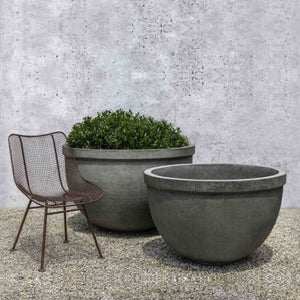 Huntington Bowl Planter, Large filled with plants beside an empty planter