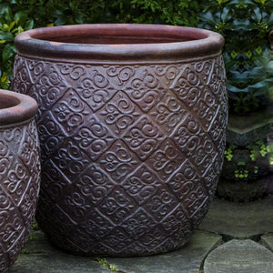 Indienne Planter - Asian Earthenware - S/3 on concrete in the backyard