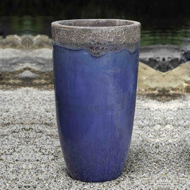 Ixtapa Planter Set of 2 Beachcomber Blue on gravel in the backyard 