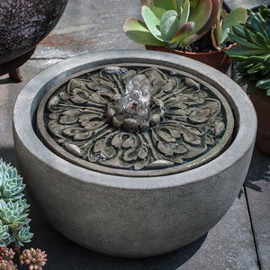 M-Series Medallion Fountain on concrete beside cactus