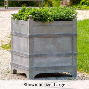 Manoir Large Planter Zinc S/1 filled with plants in the backyard