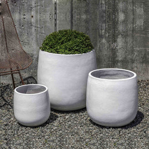 Potrero Planter - White - S/3 filled with plants in the backyard