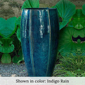Rib Vault Planter Tall S/1 Indigo Rain against green leaves