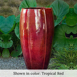 Rib Vault Planter Tall S/1 Tropical Red against green leaves
